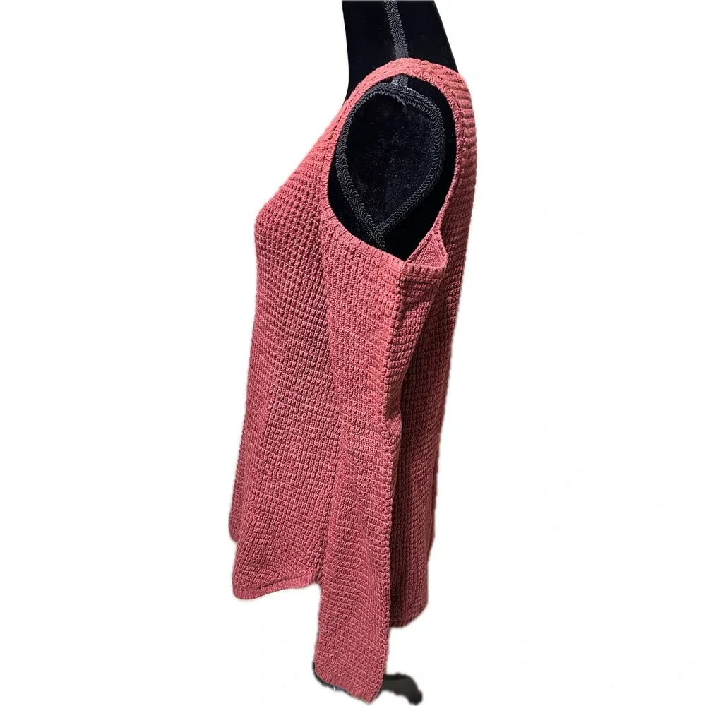 Knox Rose Women Pink Cold Shoulder Cotton Knit Sweater Small Rosewood Waffle